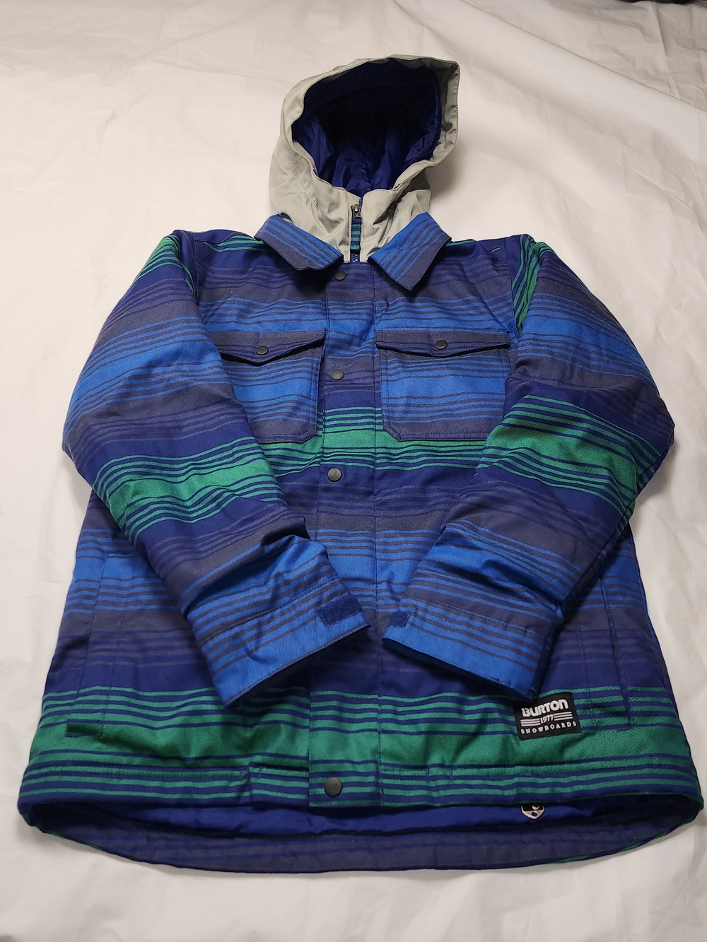 Burton Blue & Green Striped Hooded Puffer Jacket
